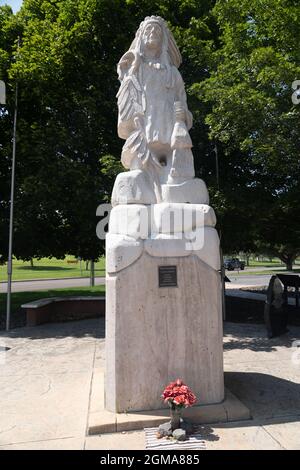 Pocatello, Idaho - 22. August 2021: Das Skulpturendenkmal des Chief Pocatello im Besucherzentrum der Stadt Stockfoto