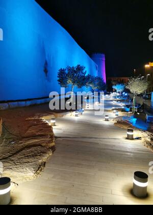 Al Masmak Fort in Riad Saudi-Arabien in der Nacht geschossen Stockfoto