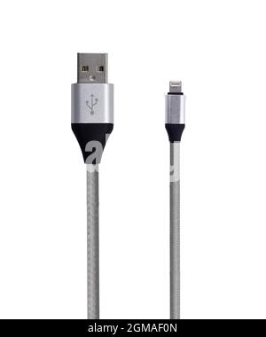 IPhone usb-Kabel auf weißem Hintergrund isoliert Stockfoto