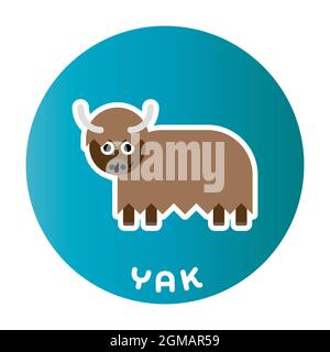 Happy Yak - lustige Cartoon Tier. Kindercharakter. Einfache Vektordarstellung mit abfallengelassenen Schatten. Stock Vektor