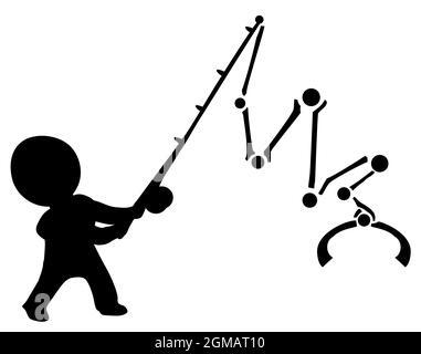 Grab Arm Angler Figur Silhouette Schablone schwarz, Vektor-Illustration, horizontal, über weiß, isoliert Stock Vektor