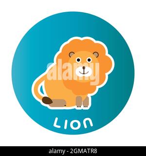 Happy Lion - lustige Cartoon Tier. Kindercharakter. Einfache Vektordarstellung mit abfallengelassenen Schatten. Stock Vektor