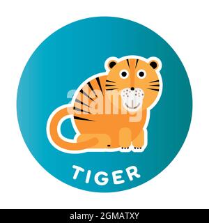 Happy Tiger - lustige Cartoon Tier. Kindercharakter. Einfache Vektordarstellung mit abfallengelassenen Schatten. Stock Vektor