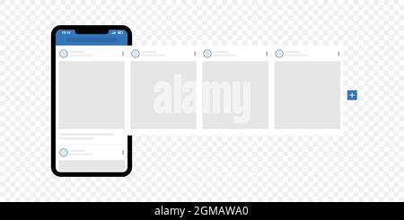 Smartphone mit Schnittstelle Karussell Beiträge. Carousel Post für beliebte App-Schnittstelle. Werbeanzeigen in sozialen Netzwerken posten eine Modup-Vorlage. Stock Vektor