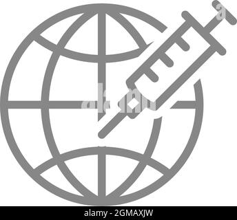 Medizinische Spritze und das Symbol für die Erdkugel. Weltimpfung, weltweite Immunität, Injektionssymbol Stock Vektor