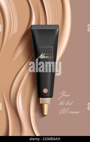 Werbeplakat für kosmetisches Produkt für Katalog, Zeitschrift. Design von kosmetischen Paket. Werbung für Foundation Cream, Concealer, Base, BB Cream. Stock Vektor