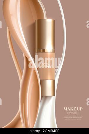 Werbeplakat für kosmetisches Produkt für Katalog, Zeitschrift. Design von kosmetischen Paket. Werbung für Foundation Cream, Concealer, Base, BB Cream. Stock Vektor