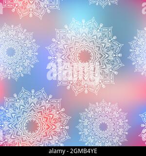 Nahtloses Muster mit handgezeichneter Mandala. Vektordarstellung auf farbigem Hintergrund isoliert. Stock Vektor