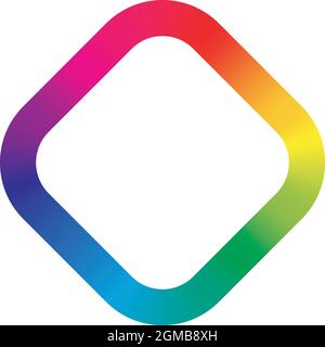 Farbenfroher Rautenrahmen mit Regenbogengradienten und abgerundeten Ecken. Vektordarstellung mit Regenbogen-Lichtspektrum-Gradient Stock Vektor