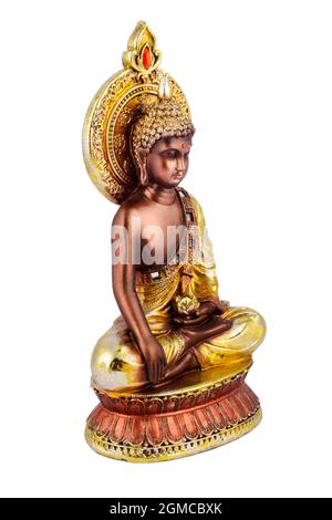 buddha-Statue isoliert auf weißem Hintergrund, braune Messing buddha-Statue Stockfoto