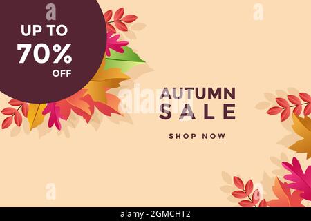Herbst-Sale-Banner mit vergrabten Blättern Stock Vektor