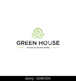 Wohnung GRÜNES HAUS Immobilien Blume Logo Design Stock Vektor