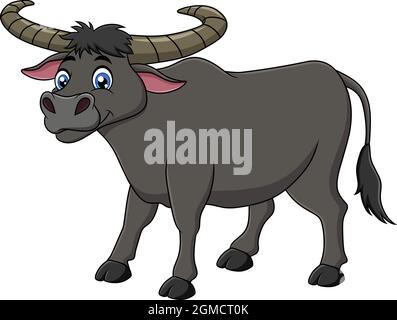 Cute Buffalo Cartoon Vektor Illustration Stock Vektor