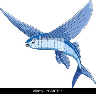 Niedliche fliegende Fische Cartoon-Vektor-Illustration Stock Vektor