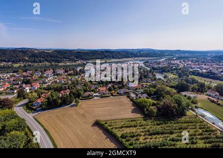 Blick aus der Vogelperspektive nach Vilshofen an der Donau Stockfoto