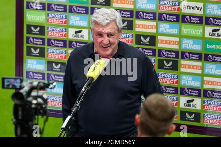 Newcastle, Großbritannien, 17. September 2021. Steve Bruce, der Manager von Newcastle United, spricht nach dem Spiel der Premier League im St. James's Park, Newcastle, mit den Medien. Bildnachweis sollte lauten: Alex Dodd / Sportimage Stockfoto