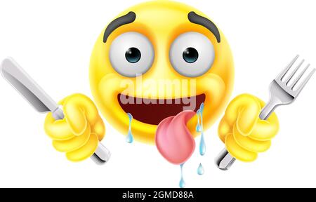 Saboling Hungrig Emoticon Messer Gabel Cartoon Gesicht Stock Vektor