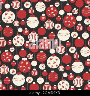 Monochrom Weihnachten Hängende Kugeln Hand Gezeichnet Vektor Nahtloses Muster Stock Vektor