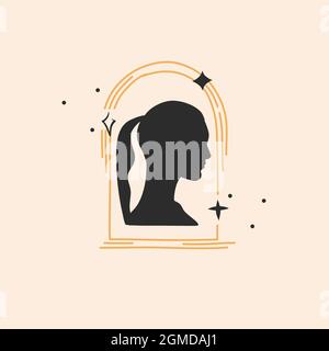 Hand gezeichnet Vektor abstrakt Stock flache Grafik-Illustration mit Logo-Element, böhmische Astrologie magische Kunst der mystischen Astronomie Halbmond, Sterne und Stock Vektor