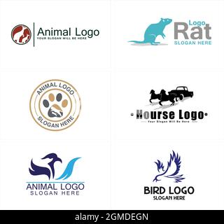 Ein Set Tierkänguru Ratte Pferdeadler und Pfote Tierhandlung Logo Design Stock Vektor