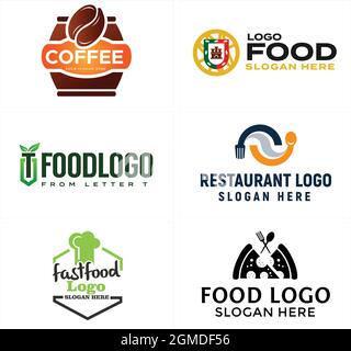 Eine Reihe von Lebensmitteln Kaffee Pizza Restaurant Café Logo-Design Stock Vektor