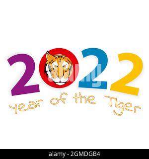 2022 Jahr des Tigers, Nummer 2022 mit dem Kopf eines Tigers. Vektorgrafik. Stock Vektor