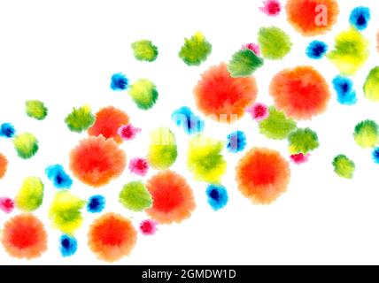 Schöne bunte Aquarell Spritzer Flecken, diagonal auf einem weißen Hintergrund, für Ihr Design. Abbildung Stockfoto
