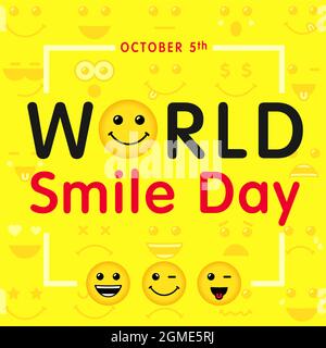 Happy World Smile Day Grußkartenkonzept. Internationaler Urlaub kreative Gratzen. Isolierte abstrakte Grafik-Design-Vorlage. Internet Messenger em Stock Vektor