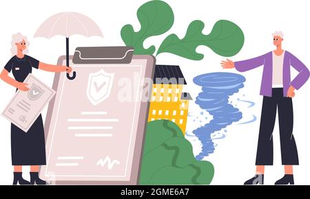 Property Protecting Money Garantie Versicherungsdienstleistungskonzept. Menschen schützen Eigentum, Auto, Immobilienversicherung Schutz Vektor Illustration Stock Vektor