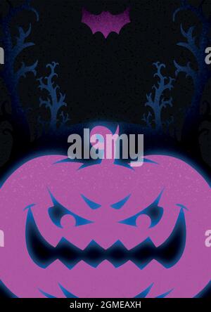 Fröhliches Halloween-Banner. Magisch glühender Wald. Trendige Halloween Verkauf Banner Rabatt Flyer Vorlage für instagram Feeds und Geschichte. Halloween Neonkol Stock Vektor
