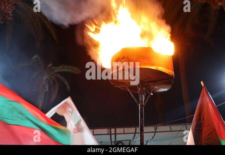 Saida, Libanon. September 2021. Die Volksnasserist Organisation feiert den 39. Jahrestag der Gründung der libanesischen Nationalen Widerstandsfront, Saida, Libanon, September 17 2021. Die LNRF-Bewegung (Jabhat al-Muqawama al-Wataniyya al-Lubnaniyya auf Arabisch) wurde am 16 1982. September gegründet, am selben Tag, an dem die israelische Armee in West-Beirut eintrat.(Elisa Gestri/Sipa USA) Quelle: SIPA USA/Alamy Live News Stockfoto