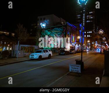 In der Nähe einer leeren Straße in der Barrington St. um weihnachten 2020 während der Pandemie Stockfoto