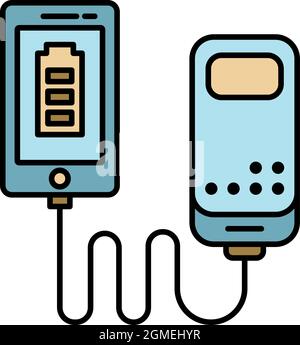 Symbol für Powerbank, das das Smartphone lädt. Umriss Powerbank Laden Smartphone Vektor-Symbol Farbe flach isoliert Stock Vektor