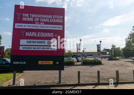 London, Großbritannien. September 2021. Stoop vor dem Allianz Premier 15-Spiel zwischen Harlequins Women und Exeter Chiefs Women in Twickenham Stoop, London, England. Kredit: SPP Sport Pressefoto. /Alamy Live News Stockfoto