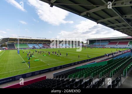 London, Großbritannien. September 2021. Stoop vor dem Allianz Premier 15-Spiel zwischen Harlequins Women und Exeter Chiefs Women in Twickenham Stoop, London, England. Kredit: SPP Sport Pressefoto. /Alamy Live News Stockfoto