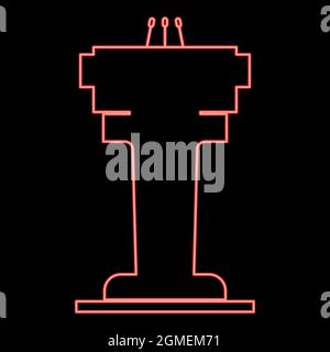 Neon-Rostrum mit drei Mikrofon rot Farbe Vektor Illustration flache Stil Lichtbild Stock Vektor