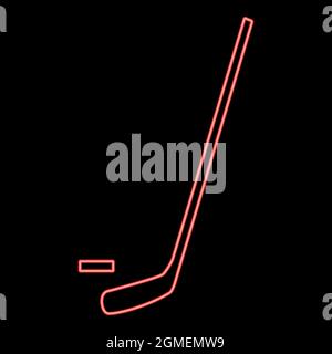 Neon Hockey Sticks und Puck rot Farbe Vektor Illustration flachen Stil Licht Bild Stock Vektor