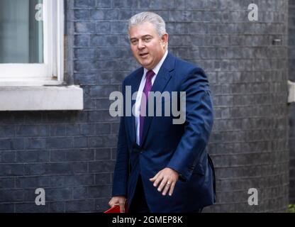 Brandon Lewis, Staatssekretär für Nordirland, in der Downing Street zu einer Kabinettssitzung. Stockfoto