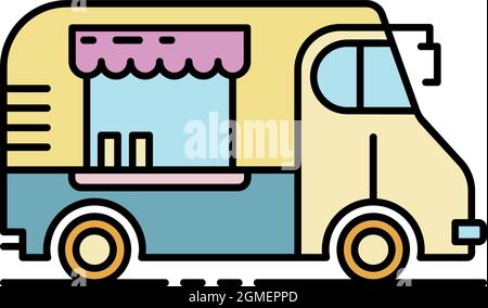 Symbol für das Cafeteria-Fahrzeug. Umriss Cafeteria Fahrzeug Vektor Symbol Farbe flach isoliert Stock Vektor