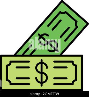 Symbol für Bargeld in US-Dollar. Umriss Dollar-Cash-Vektor-Symbol Farbe flach isoliert Stock Vektor