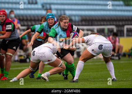 London, Großbritannien. September 2021. Chloe Edwards(18 Harlekins Women) während des Allianz Premier 15-Spiels zwischen Harlekins Women und Exeter Chiefs Women in Twickenham Stoop, London, England. Kredit: SPP Sport Pressefoto. /Alamy Live News Stockfoto