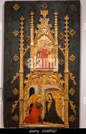 Ankündigung des Todes an die Mutter gottes, 15. Jahrhundert, Tempera auf der Tafel, Kreis der Montesión Meister, Mallorca, Balearen, Spanien. Stockfoto