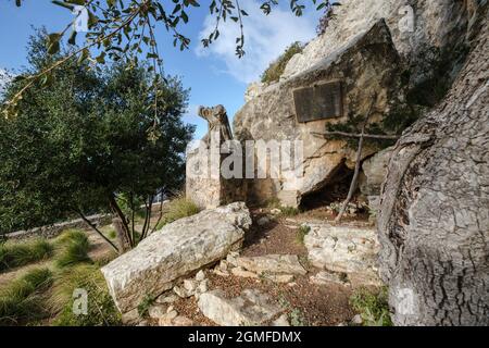 Ramon Llull Höhle, Cura Heiligtum, Puig de Randa, Mallorca, Balearen, Spanien. Stockfoto