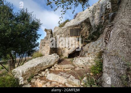 Ramon Llull Höhle, Cura Heiligtum, Puig de Randa, Mallorca, Balearen, Spanien. Stockfoto