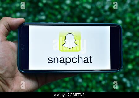 Neu Delhi, Indien - 08. September 2019: Mit Snapchat auf dem Smartphone Stockfoto