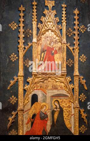 Ankündigung des Todes an die Mutter gottes, 15. Jahrhundert, Tempera auf der Tafel, Kreis der Montesión Meister, Mallorca, Balearen, Spanien. Stockfoto