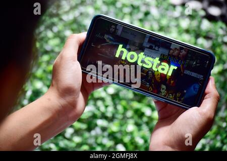 Neu Delhi, Indien - 13. September, 2019:Hotstar Logo auf Smartphone Stockfoto