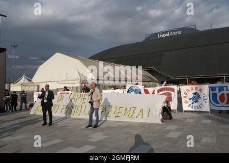 Casalecchio Di Reno, Italien. September 2021. Flash Mob tifosi Unterstützer Squadre Korb nazionali per ingresso senza limiti ai Palazzi dello Sport - foto Michele Nucci Kredit: Unabhängige Fotoagentur/Alamy Live News Stockfoto