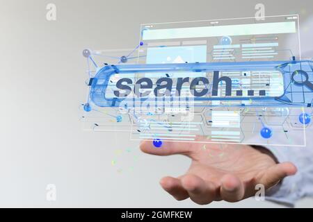 3D-Rendering einer Webanwendung in der Hand Stockfoto