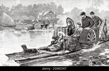 Eine Tretbootfahrt durch den Windsor Park, Gemälde von William Heysham Overend (1851-1898) war ein bemerkenswerter britischer Marine-Illustrator und Buchmaler. Alte, gravierte Illustration aus dem 19. Jahrhundert von La Ilustración Artística 1882 Stockfoto